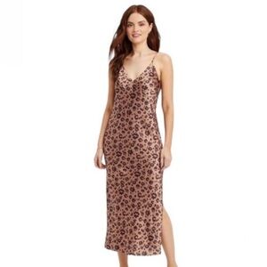 Leopard Print Midi Slip Dress